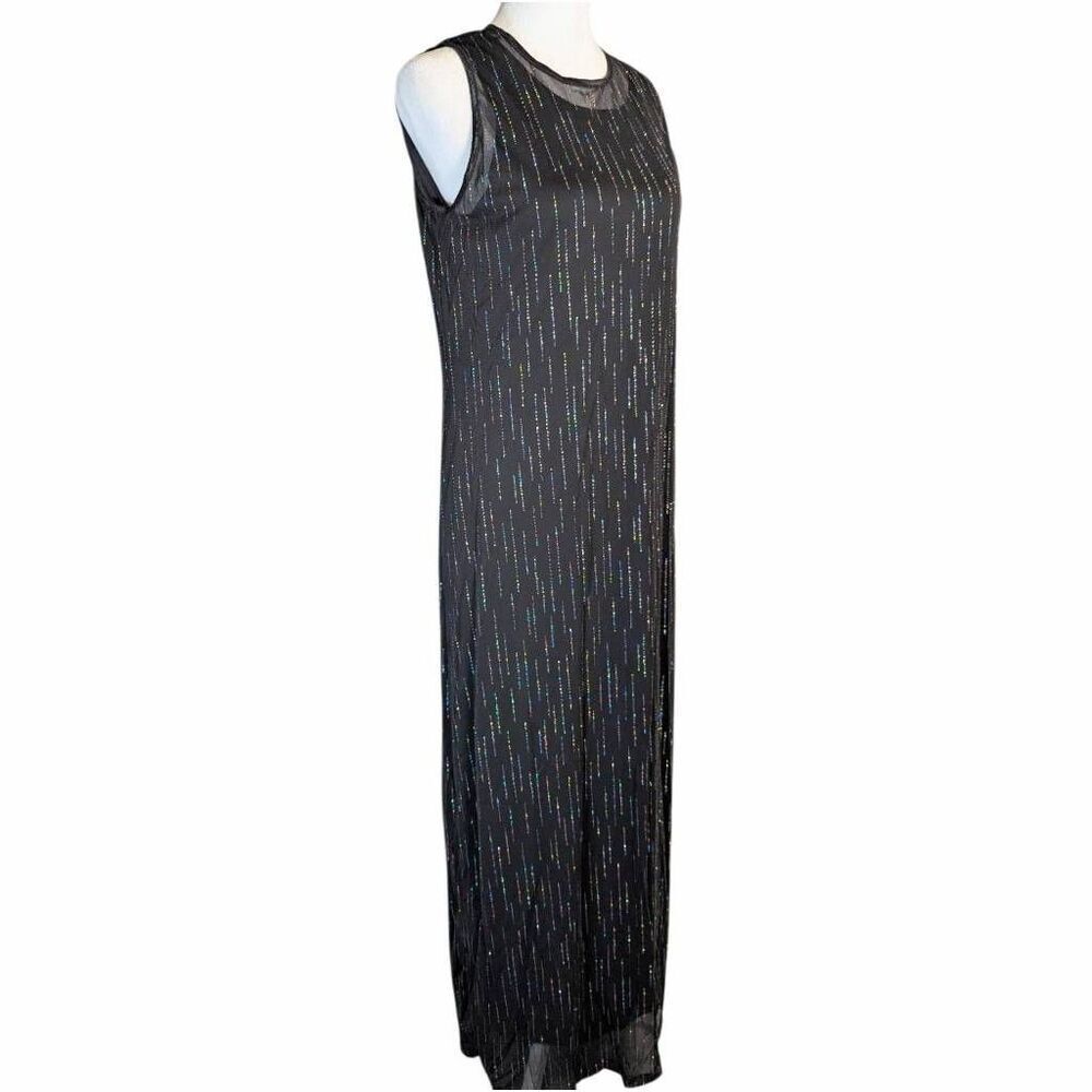 Vintage 90s Whimsigoth black mesh overlay dress holographic glitter womens 8